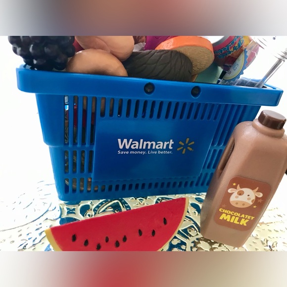 WALMART Mini Shopping Basket Hand Cart & Pretend Play Food American Doll Size - Picture 5 of 15